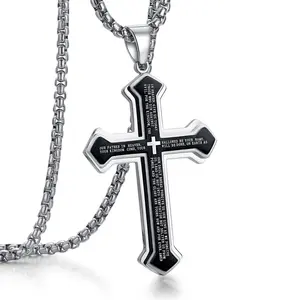 Rehohoboth Lord's Prayer Cross Pendant Necklace - Stainless Steel Nail Design, Large Pendant