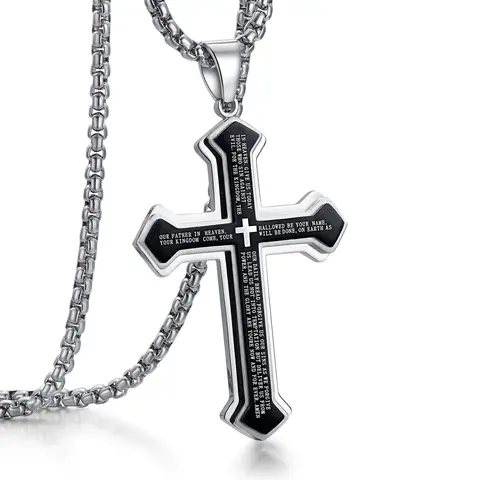 Rehohoboth Lord's Prayer Cross Pendant Necklace - Stainless Steel Nail Design, Large Pendant