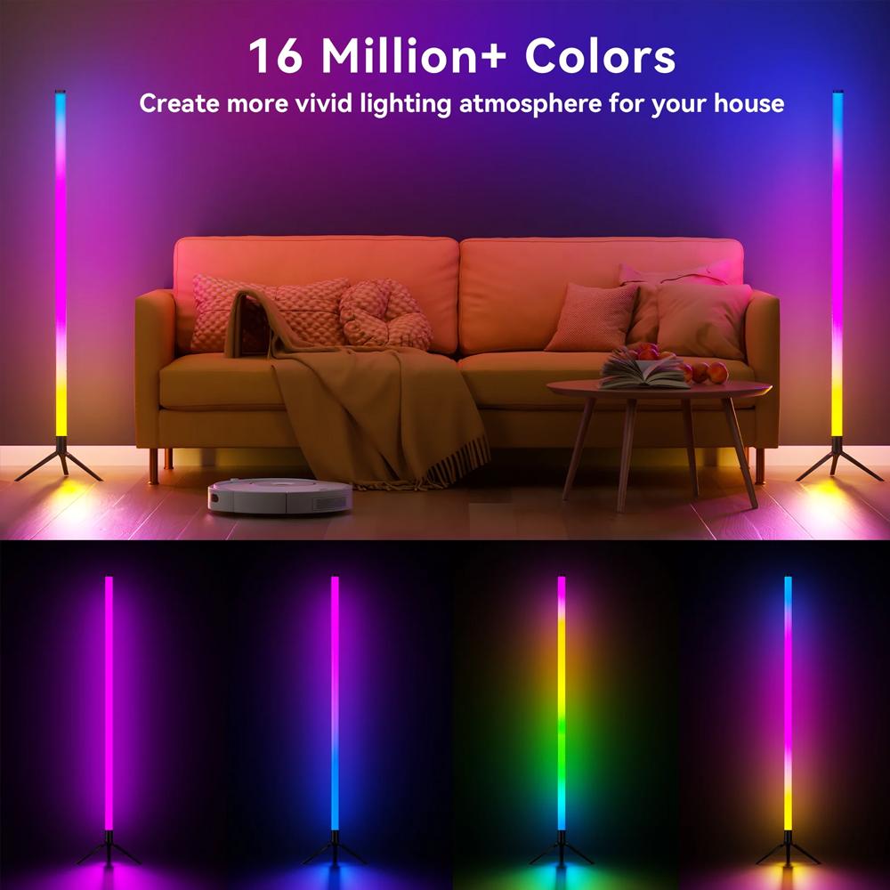 DAYBETTER 360° Standing LED Corner Lamp with Music Sync, Color Shift, Dual Control & Timer, 16M DIY Colors, Perfect for Living Room/Gaming Room, Smart RGB Floor Lamp