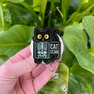 Funny Black Cat Scan Badge Reel: Retractable X-Ray ID Holder