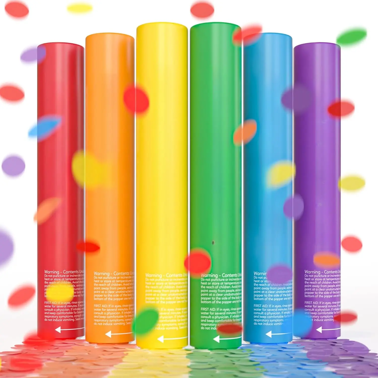6 Pack Confetti Cannon Confetti Poppers |  Rainbow Pack |  | Launches Up to 25ft | Giant (12 in) |  Poppers for PRIDE Month, Graduation, Birthdays, Weddings