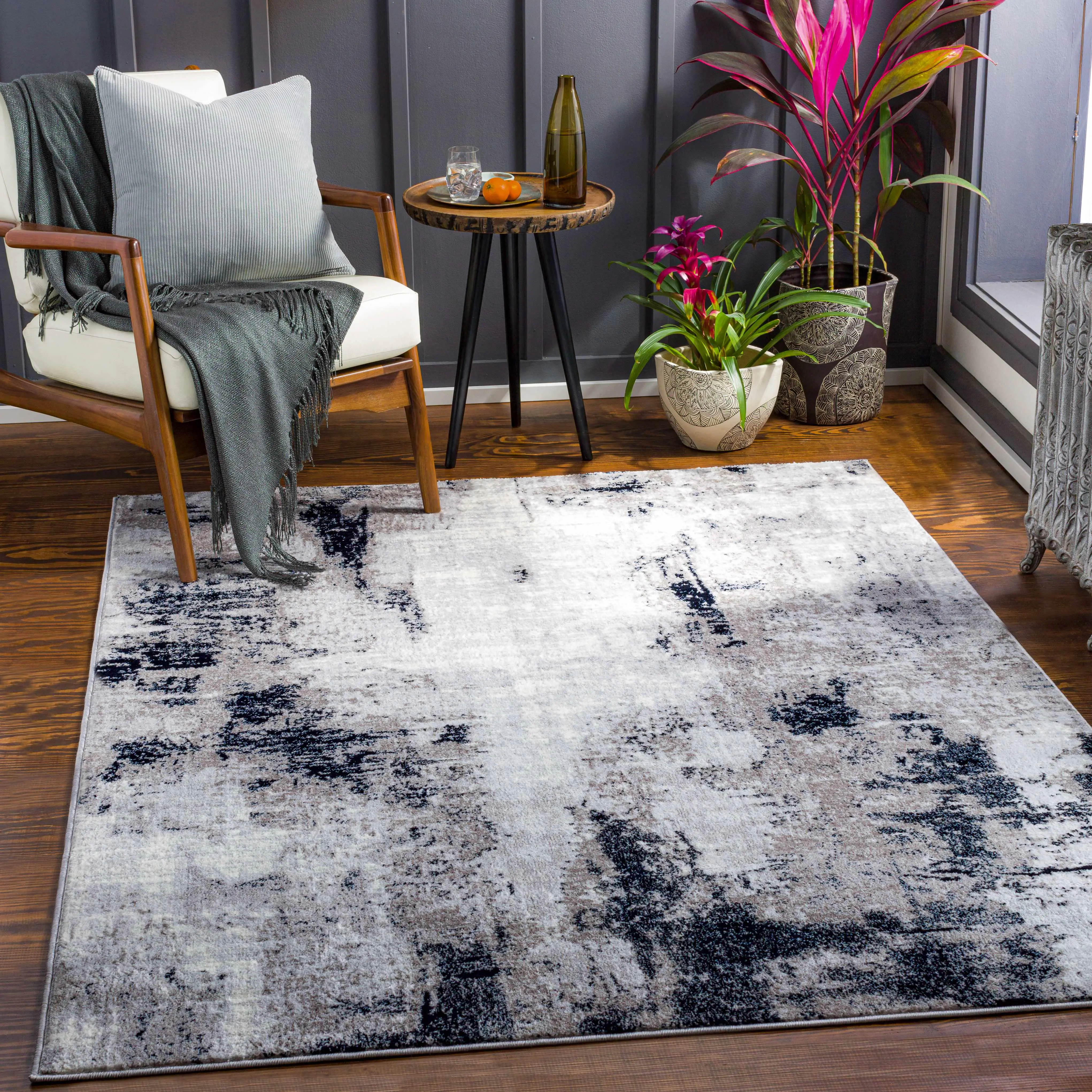 Limao Abstract Denim Area Rug, Home Decor Rug for Living Room Decor