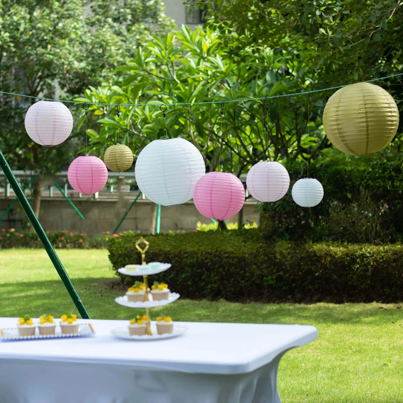 Round Paper Lanterns - Mixed Blush Gold Hanging Decorative Chinese Sky Lanterns for Parties & Home, Assorted Sizes 6", 8", 10", 14" - Set of 8, Indoor/Outdoor Decoration