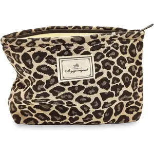 Leopard Makeup Bag Organizer Cosmetic Bags for Women and Girls,Travel Toiletry Bag Large Capacity Canvas Makeup Zipper Pouch, Purse Organizer Pouches (Brown Leopard)