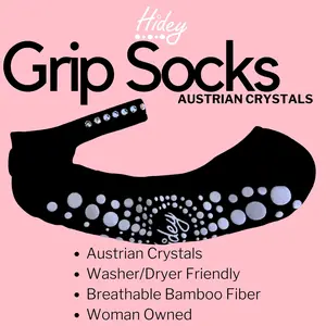 Grip Hideys for Pilates Yoga with Austrian Crystals Comfortable Anklet Breathable Bamboo Fiber Washer Dryer Friendly 100% Guaranteed Amazing Quality 5 Star Reviews Women Owned Small Business Made in the USA