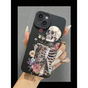 Skeleton Pattern Liquid Silicone Mobile Phone Case Full-Body r Case Compatible With IPhone 11/12/13/14/15/15pro/15 Plus/15 Promax/7plus/8plus/X/Xs Max/Xr/11pro/12pro/13pro/14pro/12mini/13mini/11promax/12promax/13promax/14promax/14plus/6/6s/6plus/7/8/Se