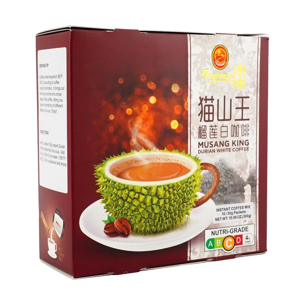Fragrance Musang King Durian White Coffee Instant Mix - Rich & Creamy 300g