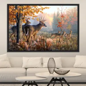 Deer Family Canvas Wall Art: Forest Animal Poster Artistic Cotton Decor Print Artwork Matte Minimalist Ornaments Decoration Room