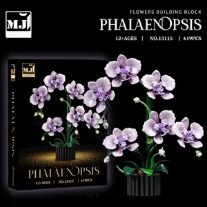 619+pcs Butterfly Orchid Plant Model Building Kit, Stem Building Blocks, DIY Creative Flower Potted Scene, Realistic Desktop Decoration Gift