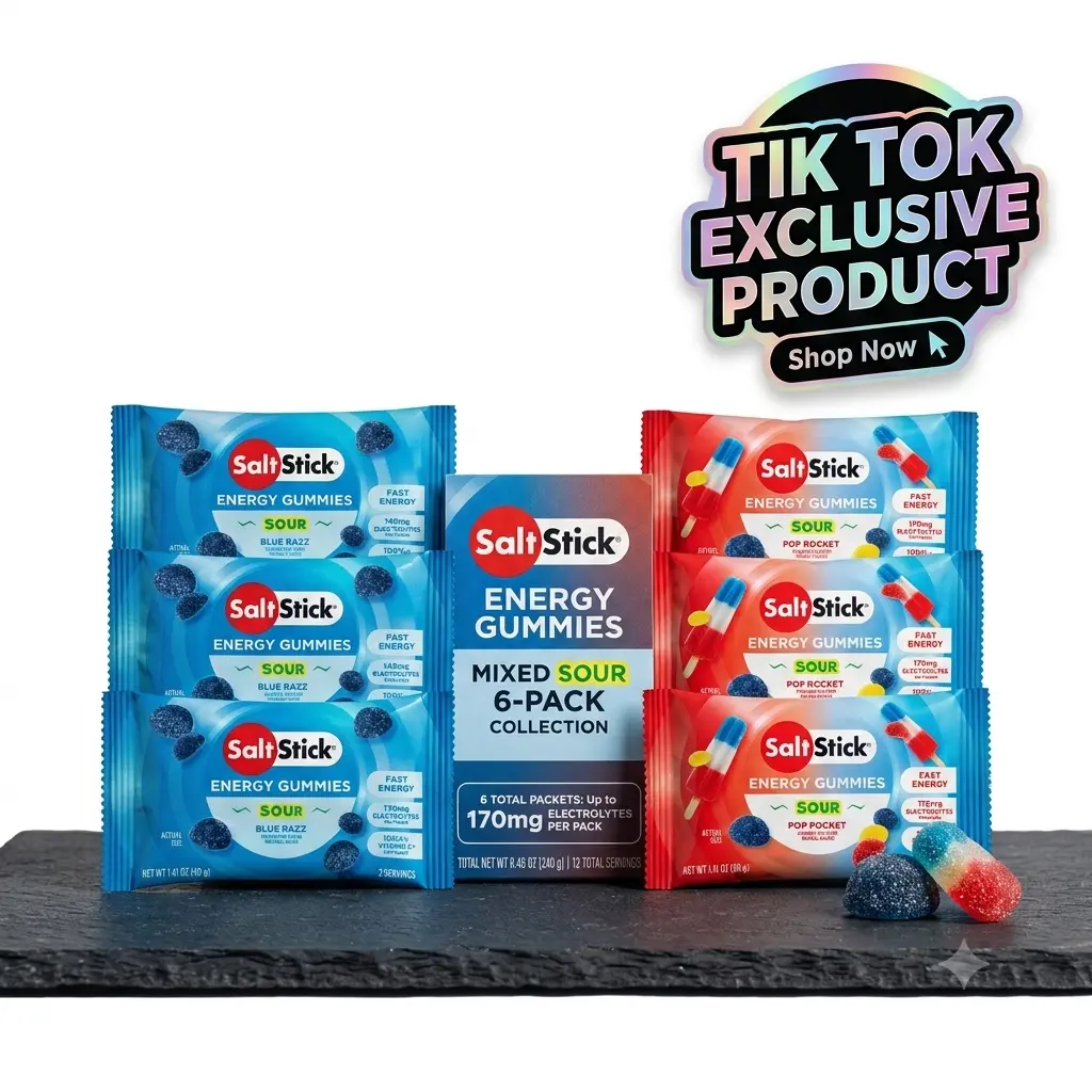 SaltStick Energy Chews Energy Gummies Variety Pack 6 Bags/ 12 Servings | Our most popular flavors. Sour Pop Rocket and Blue Razz Quick carbohydrates and electrolytes in delicious gummies to fuel your workout without sticky gels. Vitamin