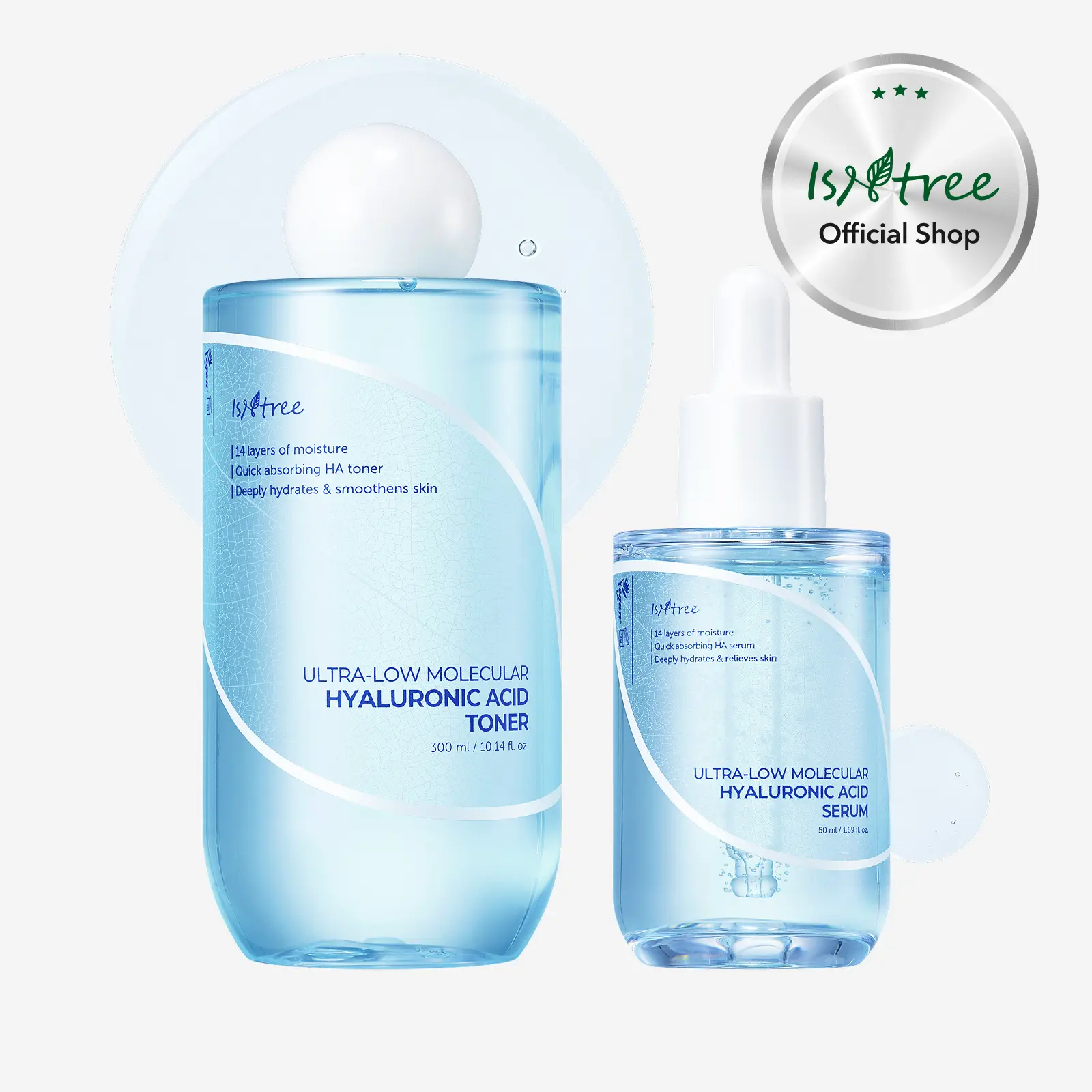 [isntree Official Shop] Ultra-Low Molecular Hyaluronic Acid Toner & Serum Duo - Toner 10.14 fl.oz / 300ml + Serum 1.69 fl.oz / 50ml for deep hydration, Korean Skincare