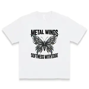 Metal Wings Softness With Edge Mechanical Butterfly Graphic Cotton Tshirt For Women