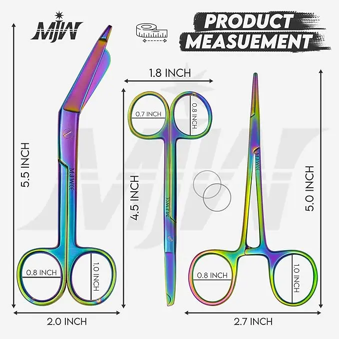 MJW Stainless Steel Scissors Set 3 Pcs Shears, Sweing Scissor Premium Quality Rainbow  Scissors for Suture Removal, Precise Cutting & DIY Enthusiasts