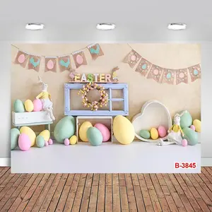 Easter Themed Photography Backdrop, 1 Count Colorful Easter Eggs & Letter Pattern Backdrop, Party Decoration Banner for Home Living Room Bedroom