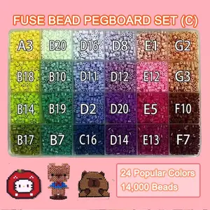 14000 Plastic Fuse Beads Set, 2.6mm 3D Pixel Puzzle Beads, DIY Craft Bead Kit with Nail Board, Ironing Paper, Tweezers