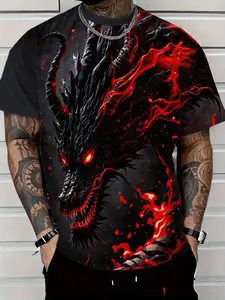 Men's Dragon Pattern Casual Menswear Fitted Streetwear T-Shirt, Outdoor Commute Vacation Wear, All Seasons Comfort, Daily Fashion