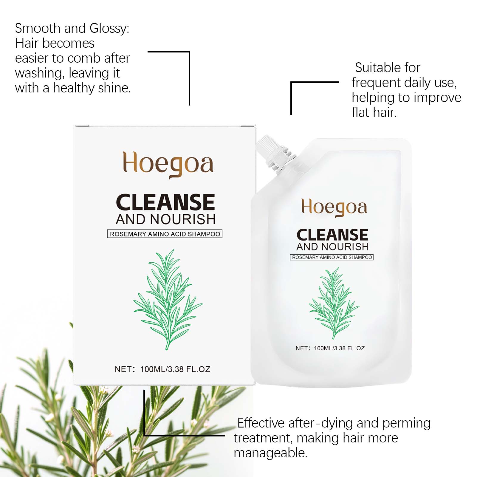 Hoegoa Rosemary Amino Acid Shampoo 100ml - Refreshing Gentle Cleansing Smooth Lustrous Rich Foam for Daily Care & Nourish