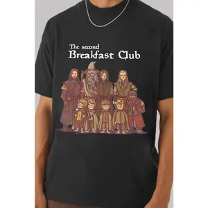 The Second Breakfast Club Shirt – Funny Hobbit Fellowship Graphic Tee for LOTR Fans | Cozy Fantasy Movie Parody Streetwear