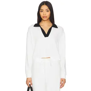 Splits59 Joan Fleece Polo Sweatshirt in White & Black