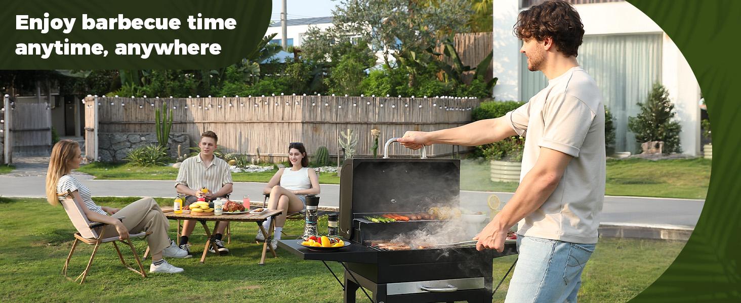 MASTER COOK Charcoal Grill with Two Side Tables 332 SQIN Cooking Area Outdoor Smoker Barbecue BBQ Grill for Camping Patio Backyard Party Picnic Black MASTER COOK Charcoal Grill with Two Side Tables 332 SQIN Cooking Area Outdoor Smoker Barbecue BBQ Grill for Camping Patio Backyard Party Picnic Black