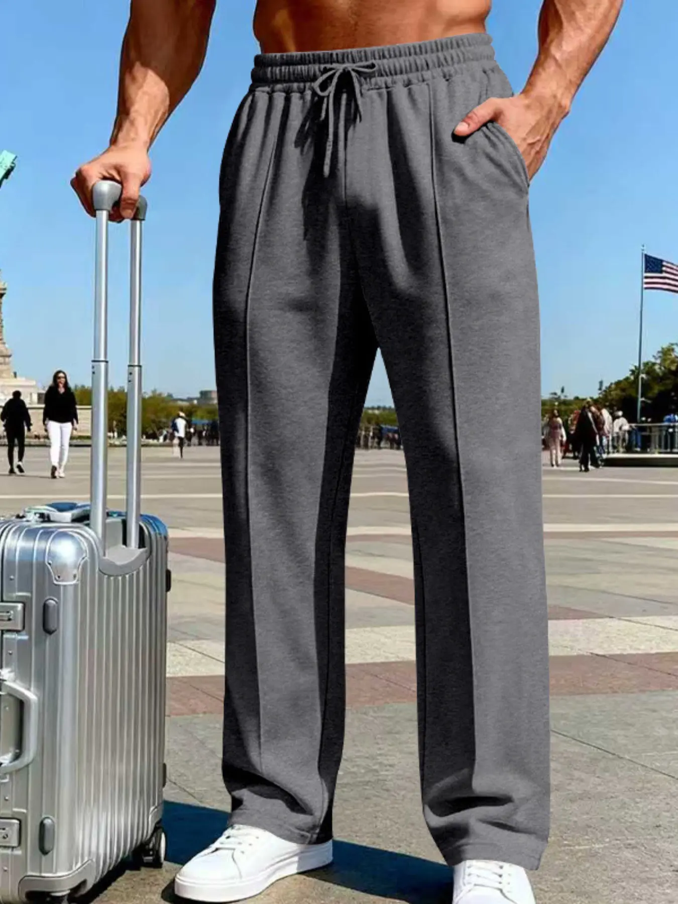 Men's Fashion Loose Fit All-Season Knit Casual Sports Business Jogging Straight Leg Pants, Comfortable and Stylish Long Trousers, Casual Fashion Bottoms