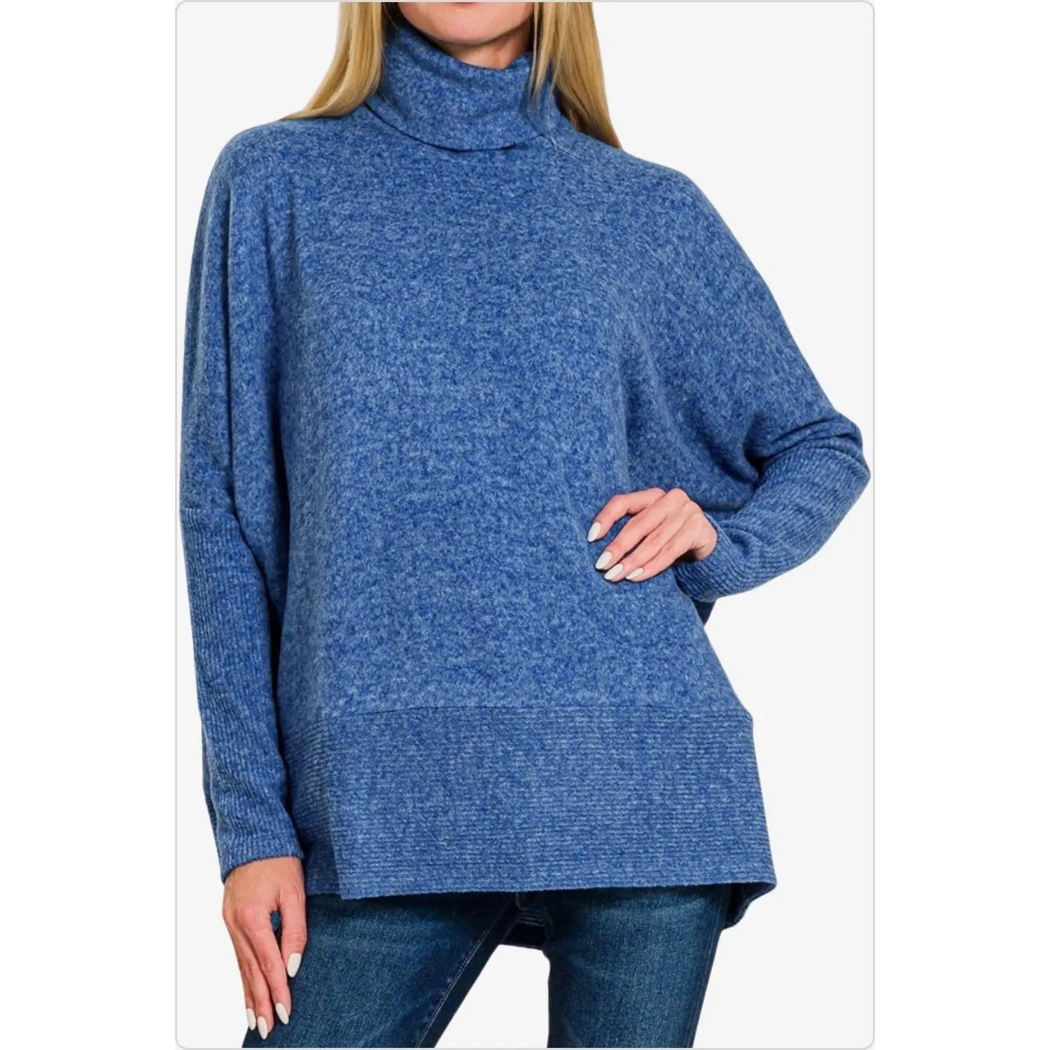 Women's Brushed Melange Hacci Turtleneck Sweater in Light Navy