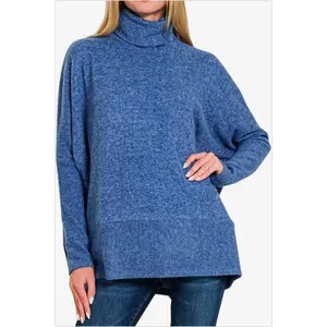 Women's Brushed Melange Hacci Turtleneck Sweater in Light Navy