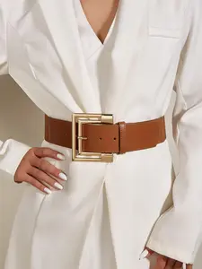 1 Piece Women's Elegant Solid Color Western Buckle Belt, Trendy Plain Color Wide Waistband Belt, Fashionable Belt for Dress & Jeans for Daily Decoration, Modern Buckle Belts, Stylish Belts