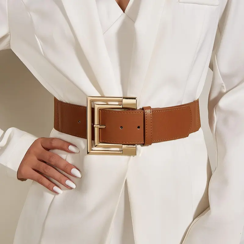 1 Piece Women's Elegant Solid Color Western Buckle Belt, Trendy Plain Color Wide Waistband Belt, Fashionable Western Style Belt for Dress & Jeans for Daily Decoration, Modern Buckle Belts, Stylish Belts, Belt with Buckle, Belts For Dresses