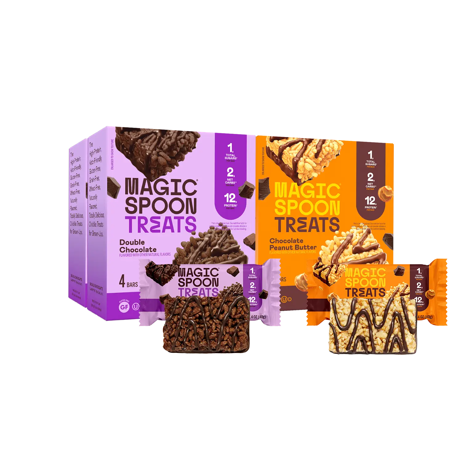 Magic Spoon Double Chocolate + Peanut Butter Treats (4 Boxes) | High Protein Cereal Bars Snack Oats Bonbon