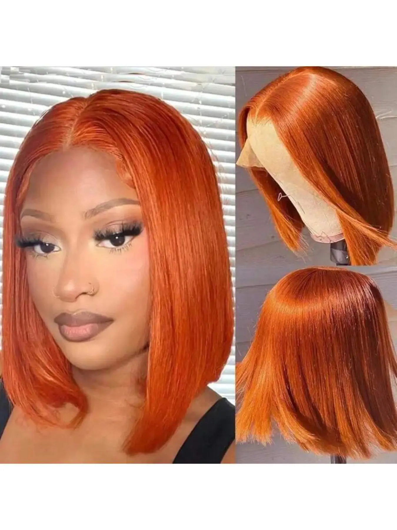 180% Density #350 Ginger Bob Wig Human Hair Straight 13x4 Ginger Orange Lace Front Wigs Human Hair Pre Plucked with Baby Hair Straight Wigs Human Hair Bob Wigs for Women Lace Front Bobs