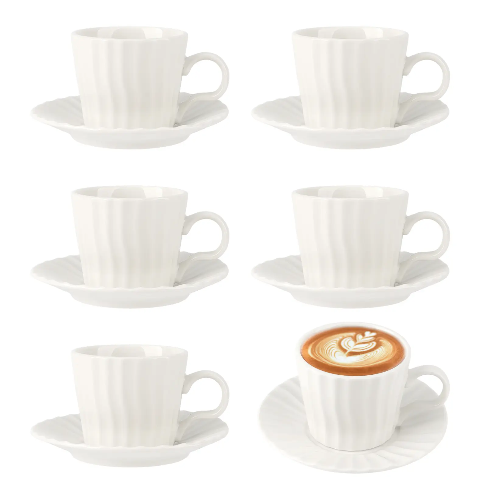 6-Pack Ceramic Espresso Turkish Coffee Cups & Saucers Set, Durable, Stackable, Microwave-Safe, Dishwasher-Safe, Ideal for Coffee, Latte, Coffee Cup