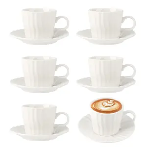 6-Pack Ceramic Espresso Turkish Coffee Cups & Saucers Set, Durable, Stackable, Microwave-Safe, Dishwasher-Safe, Ideal for Coffee, Latte, Coffee Cup