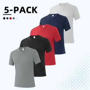 OKP 5 Pack Men's Plain Short Sleeve Sports Tee, Quick Drying Breathable Round Neck T-shirt, Casual Tops for Workout Running, Gym Tees, Men's Sportswear for Summer