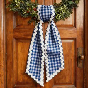 Buffalo Plaid Wreath Sash for Front Door Wave Cotton Wreath Sash Garland Ribbon Accessories for Wreaths Yard Doorway Indoor Outdoor Bow Bridal Shower Home Decor Ornaments Party Decor Supplies