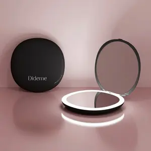 Dideme Compact LED Mirror - Dimmable 3 Light Settings, Portable & Stylish Makeup Tool, Midnight Black Finish