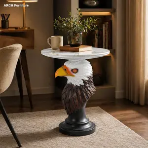 ARCH Eagle Head Accent Table Animal Statue End Table for Living Room, Unique Decorative Side Table with Eagle Sculpture, Small Nightstand for Bedroom, Home Furniture Decor, 1-Pack, Living Room Table for Sofa Side, Bedroom, Office, Entryway