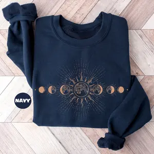 Celestial Sweatshirt, Moon Phase Sweatshirt, Mystical Sun and Moon Sweater, Boho Lunar Astronomy Outfit, Spiritual Lunar Women's Clothing Gifts
