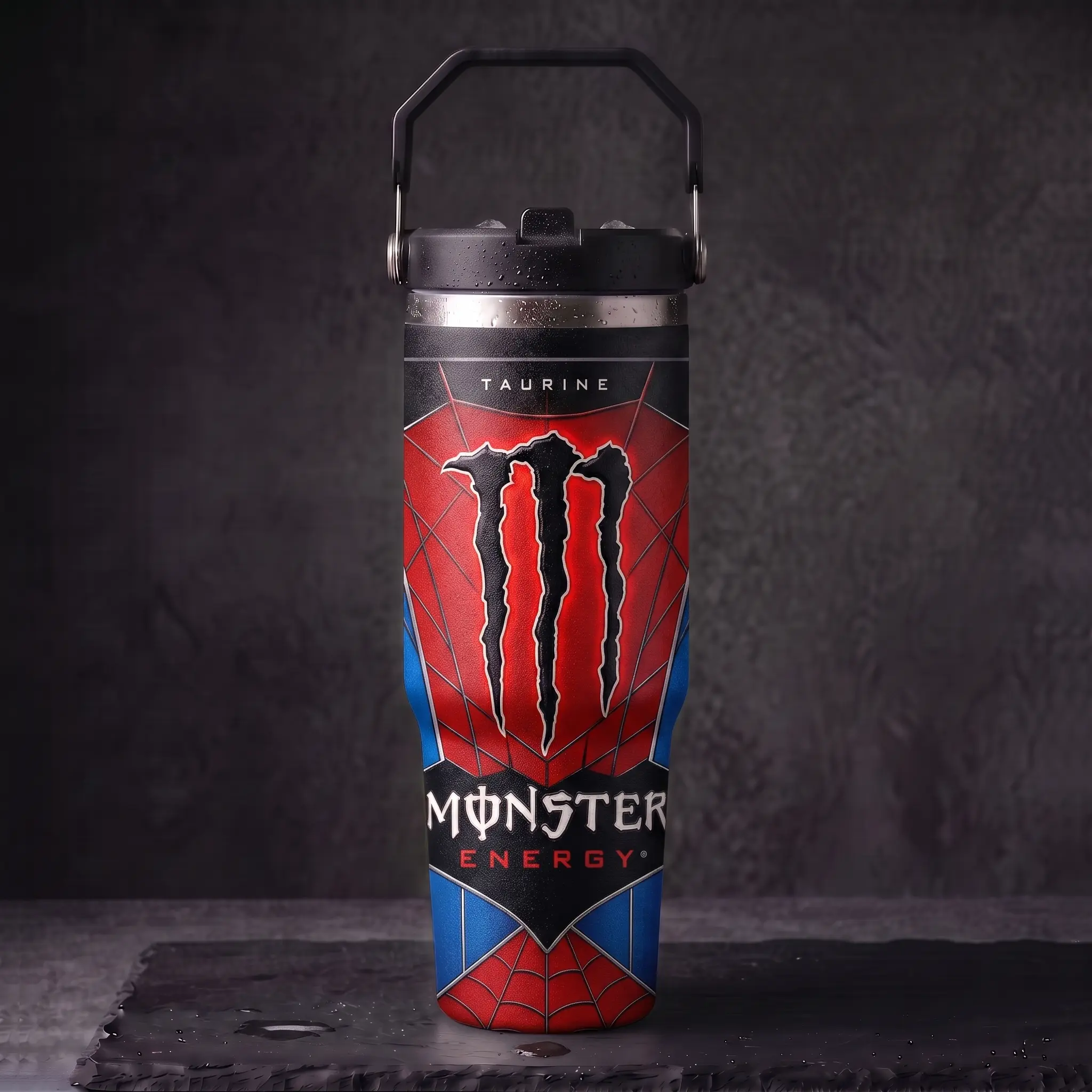 Spider xMons Energy Drink Tumbler With Handle and Straw, Brand New Day Inspired Tumbler Cup, Double Wall Vacuum Insulated Travel Mug, Gift