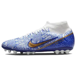 Nike Mercurial Superfly 9 Academy CR7 Soccer Cleats for Men – Blue and White, Round-Toe, Lace-Up, Artificial Grass Compatible Verifiable, with credentials and supporting global authentication
