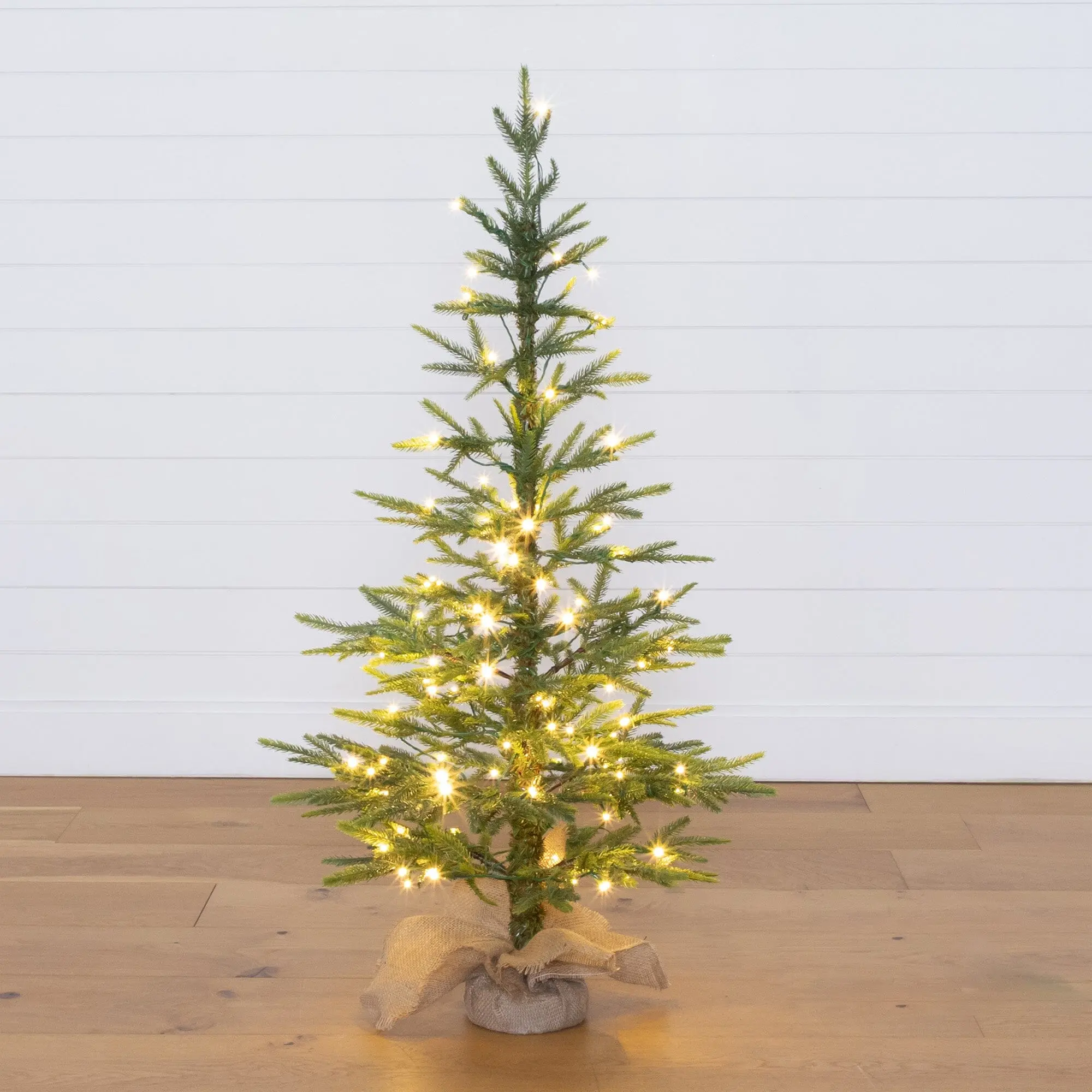 4’ Fraser Fir “Natural Look” Artificial Christmas Tree with 100 Clear LED Lights, a Burlap Base and 403 Bendable Branches