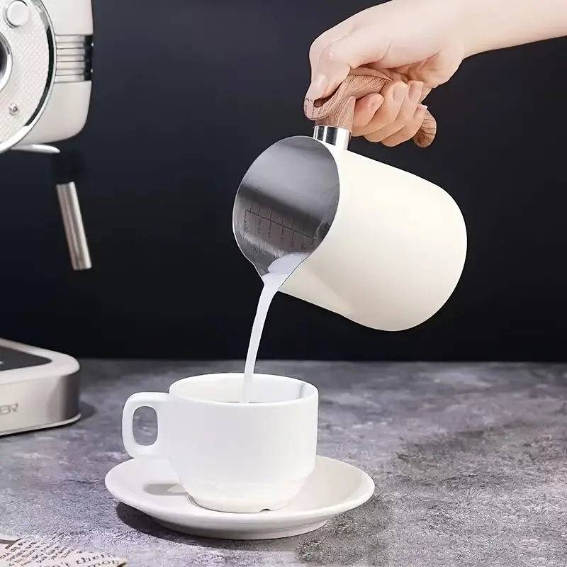 Stainless Steel Milk Frothing Pitcher with Spout Design & Anti-Scald Handle, Espresso Coffee Latte Art Cup, Essential Barista Tool for Home Kitchen