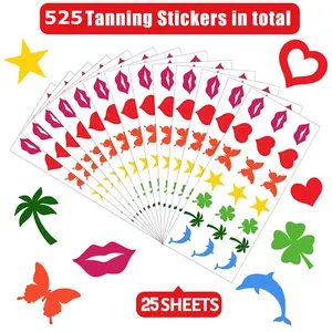 525 Pieces 7 Designs Self Adhesive Tanning Body Stickers - Perforated Design for Sunbathing and Body Styling