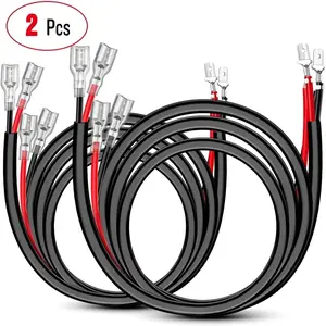 Nilight 2PCS 16 AWG Wiring Harness Extension Kit for LED Light Bar 1 Lead to 2 Leads 3ft Length 12V DC 180W Max Universal Fit Black
