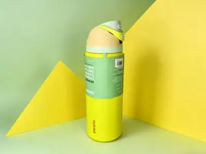 Owala Stylish Portable Vacuum Flask Water Bottle - 24-Hour Cold Retention, Vibrant Yellow with Pastel Lid, Lockable Push-Button Lid for Gym, Bottled Drink Storage & Travel