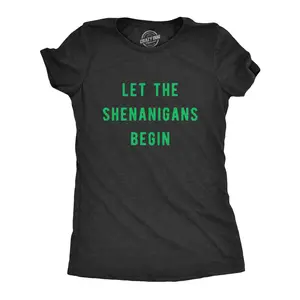 Womens Let The Shenanigans Begin T Shirt Funny Saint Patricks Day St Patty Tee Funny Womens T Shirts Cute Vintage Fashion Casual Ladies T-Shirt Gift Saint Patrick's Day Tops for Women Women's Novelty Tees Black