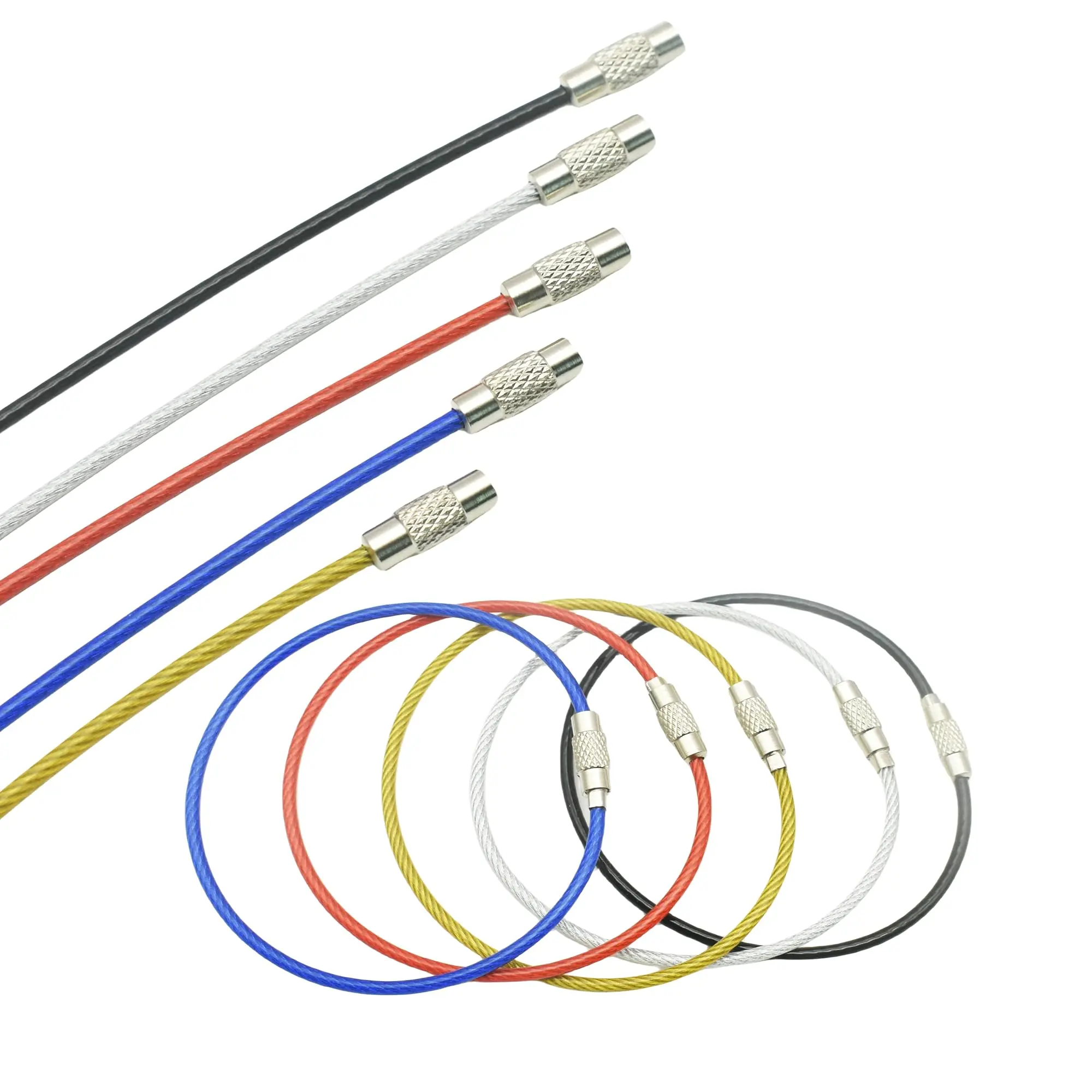 50 Pack Cable Keychains 2mm Coated Steel Wire Loops - 7.5 Inch Key Rings For Hanging Luggage Tags  Keyrings Id Holders And Diy Crafts 5 Colors Assorted(50pcs)