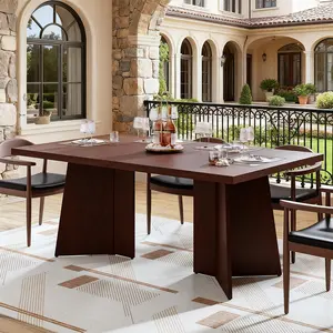 Garvee Dining Table for 6-8 People - 63" Modern Long Kitchen Table with Large Tabletop & Heavy Duty Pedestal Legs, Dinner Table for Kitchen, Conference Room, Home, Walnut