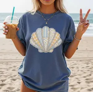 Comfort Colors Faux Patchwork Casual Beachy Vibes T-Shirt, Retro Floral Patchwork Design, Oversized Fit, Perfect for Summer, Comfortable Beach Shirt, Blue Graphic Tee, Trendy Vacation Outfit