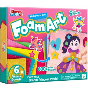 Klever Kits Kids Foam Art Set, EVA Foam Stickers with 6 Art Sheets and 800+ Stickers, DIY Arts and Crafts for Boys and Girls Ages 3+, Unicorn and Princess Birthday Gift Travel Toy